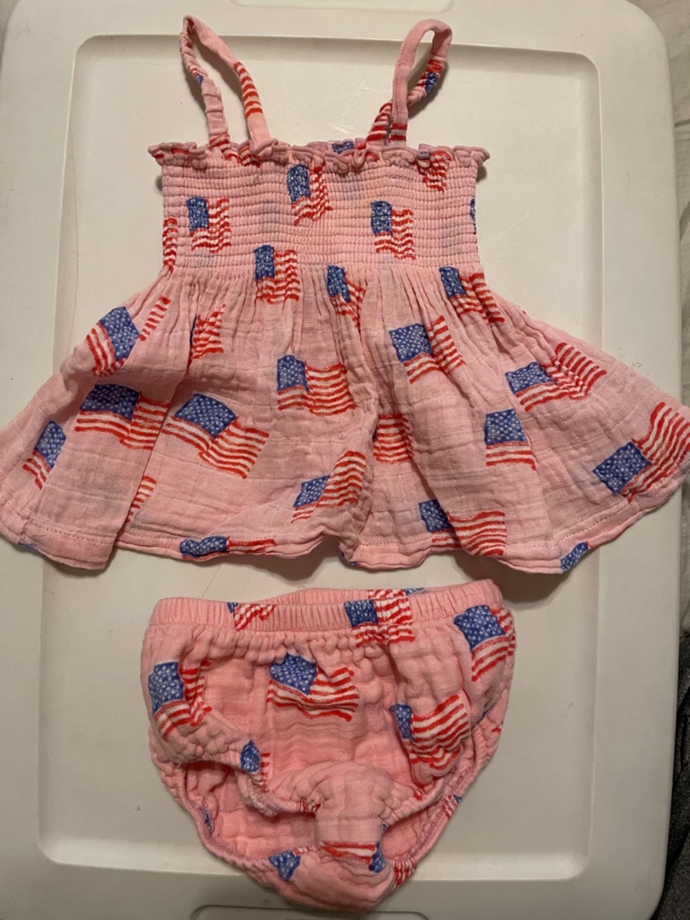Pink American Flag Smocked Tank Dress & Bloomers - Kids Accessories